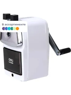 Точилка механическая Deli, 1 отв., со струбциной, в картонной уп., ассорти