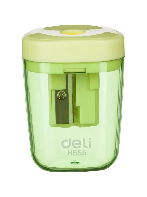 Точилка ручная Deli, 1 отв., контейнер, автомат. клапан, пластик, ассорти