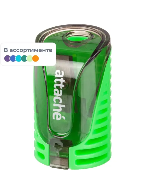 Точилка для карандашей, 1 отв, с контейнером, цв в ассорт, металл, пластик