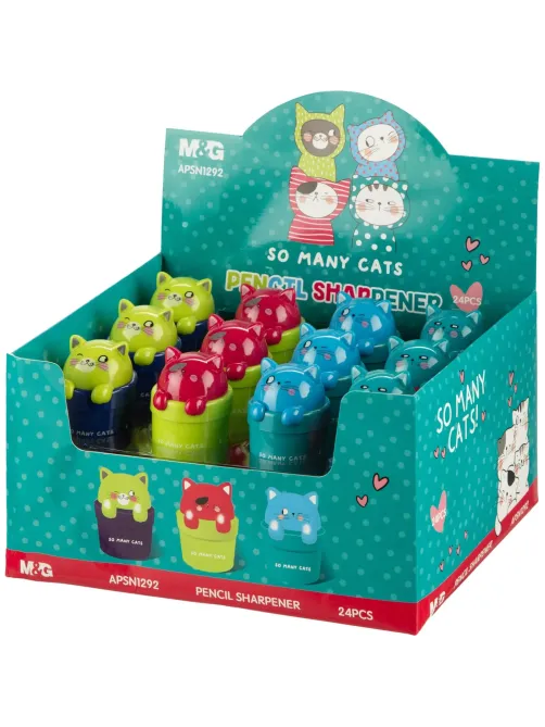 Точилка M&G So Many Cats, 1 отверстие, с контейнером, в ассорт, для детей