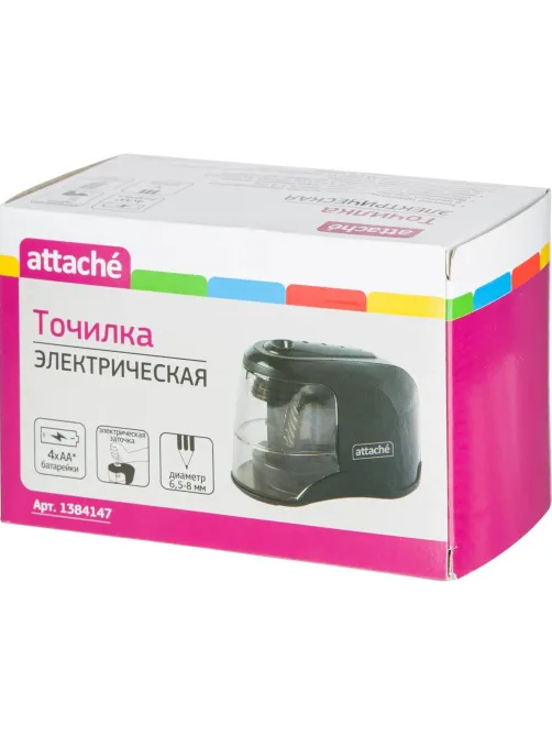 Точилка электрическая Attache,стальное спиральн.лезвие,батарейки AA, черный