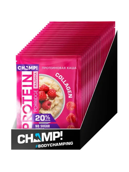 Каша протеиновая CHAMP!  овсяная со льном малина пакет 40г x10шт/уп