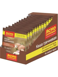 Каша Ясно Солнышко гречневая с грибами и жареным луком,шоу-бокс,45гх15шт/уп