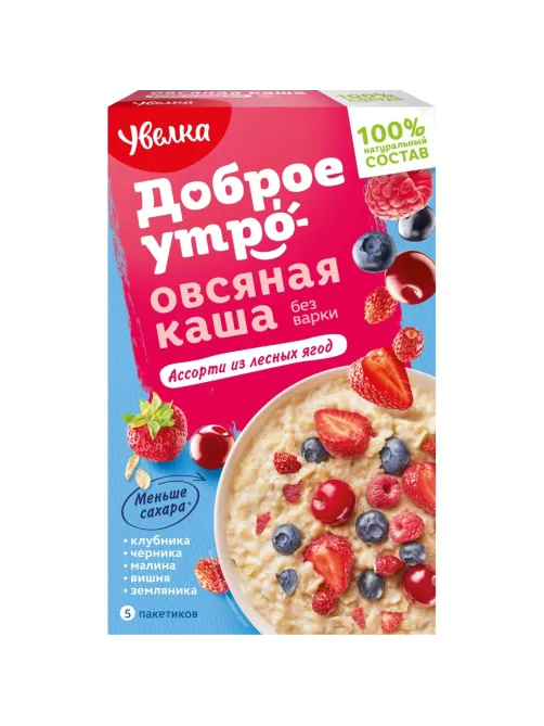 Каша Увелка овсяная Ассорти из лесных ягод, 5штx40г/уп
