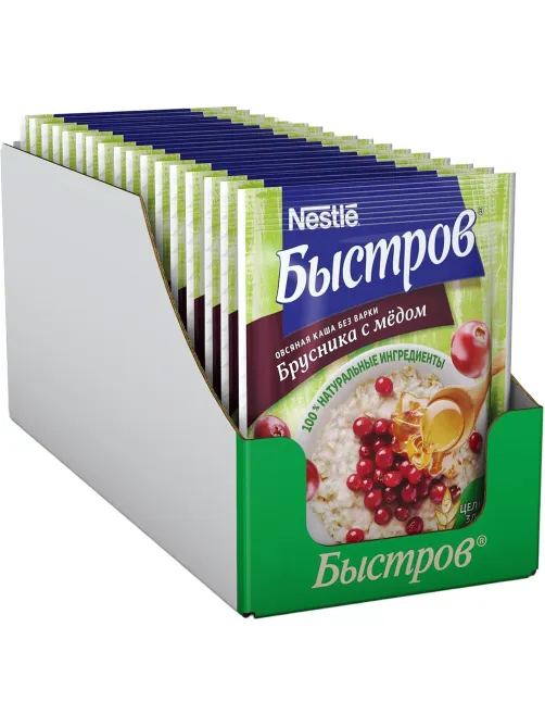 Каша Быстров овсяная с брусникой и медом (без варки), 40гх17шт/уп