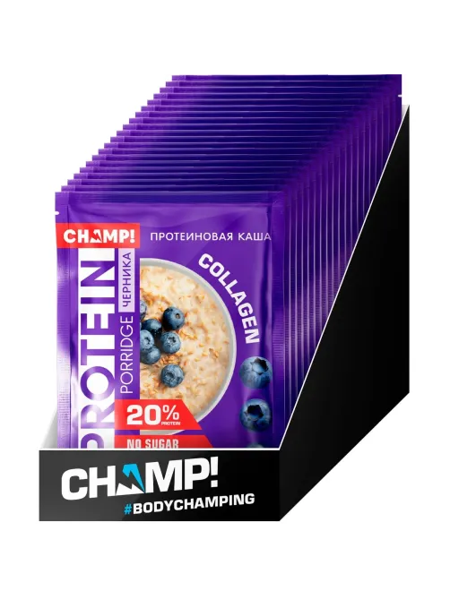 Каша протеиновая CHAMP! овсяная со льном черника пакет 40г x10шт/уп