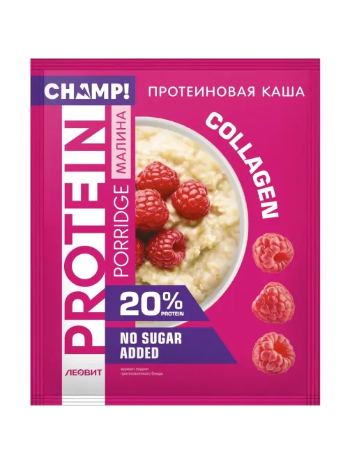 Каша протеиновая CHAMP!  овсяная со льном малина пакет 40г x10шт/уп