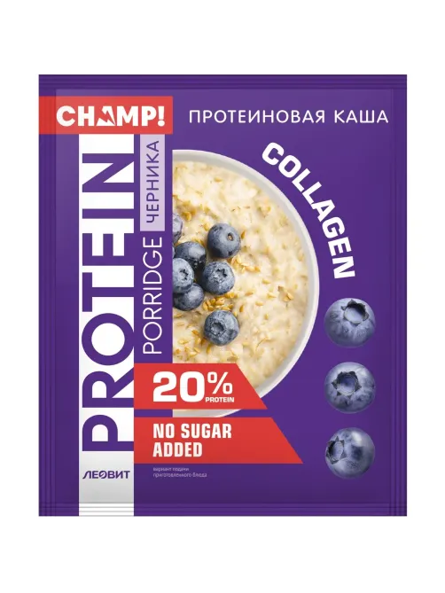 Каша протеиновая CHAMP! овсяная со льном черника пакет 40г x10шт/уп