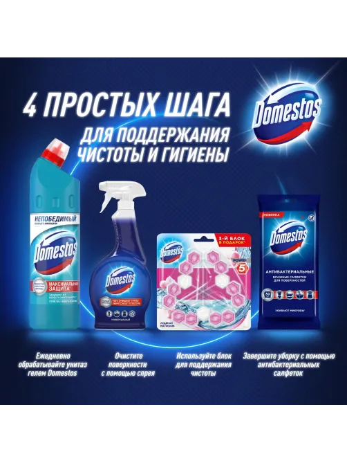 Блок для унитаза ДОМЕСТОС ПАУЕР  5 TРИО Ледяная магнолия 3х55гр на блистере