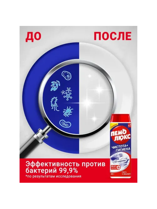 Универсальное чистящее средство ПЕМОЛЮКС порошок Чистота + Гигиена 480г