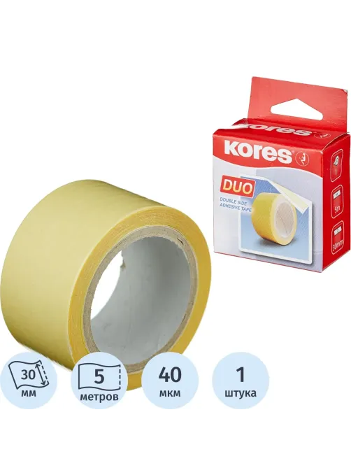 Клейкая лента канцелярская KORES двусторонняя 30х5 55530