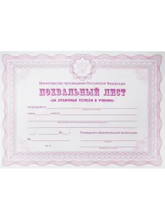 Похвальный лист А4 Attache За успехи в учебе МП РФ гориз фиол 250г 10шт/уп