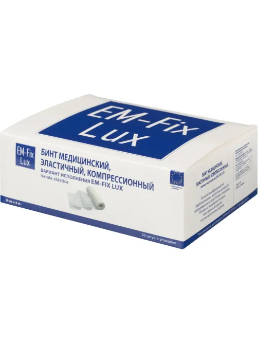 Бинт эласт компресс 6cм х 4м картон уп EM-FIX LUX 20 шт./уп