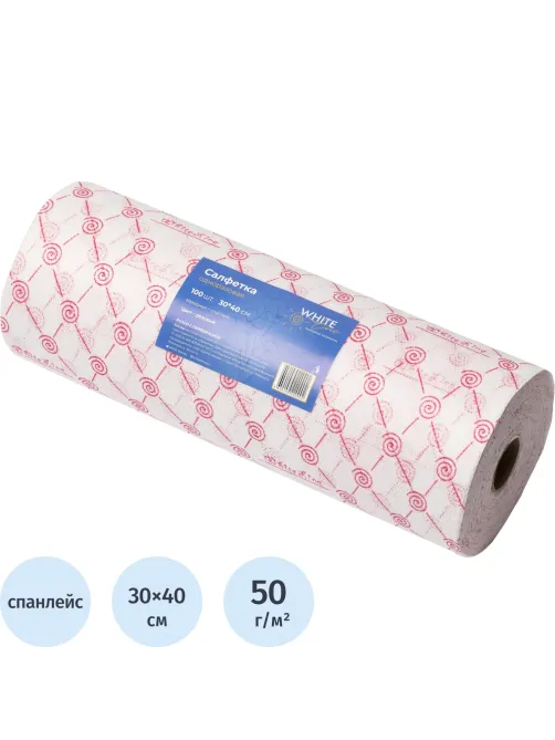 Салфетка спанлейс в рулоне 30х40, розовый, пл.50, 100шт/рул, 10290(0902)