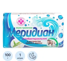 Мыло туалетное 100г Антибактериальное с экстрактом чайного дерева Меридиан