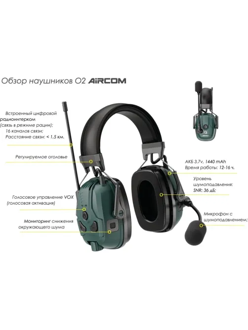 Наушники противошумные О2Aircom стандартн.оголовье и встроен.рация(1000)