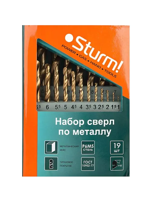 Набор сверл по металлу Sturm! d1-10mm, 19шт, титановое покр. (1055-03-SS3)