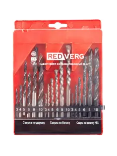 Набор сверл RedVerg по металлу/бетону/дереву 18 шт, 3-4-5-6-8-10мм (501091)