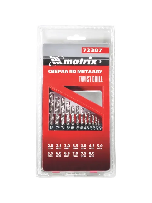 Набор сверл по металлу Matrix 13шт, 2-8мм, HSS, цил. хвостовик (72387)