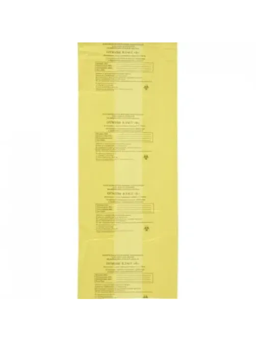 Пакет для мед.отходов кл.Б желтый 600х1000х18мкм, 100л, 100 шт/уп, ПТП Киль