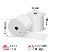 Ролики для касс Комус 80х70м, 12 вт. из т/б  8шт/уп ,6уп/кор    