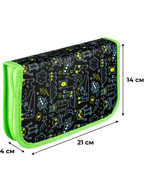 Пенал Комус Класс Cosmo Battle, 1 секц., с косметичкой, 210x140x40мм, ткань