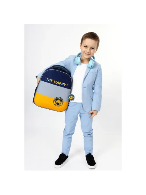 Ранец Basic Casual син+сер+желт, 2 отд., эргоном. спинка