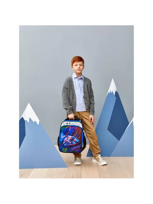 Ранец Комус Класс Stright 3D Косм. путешествия, св/диоды, 2 отд, эргоном