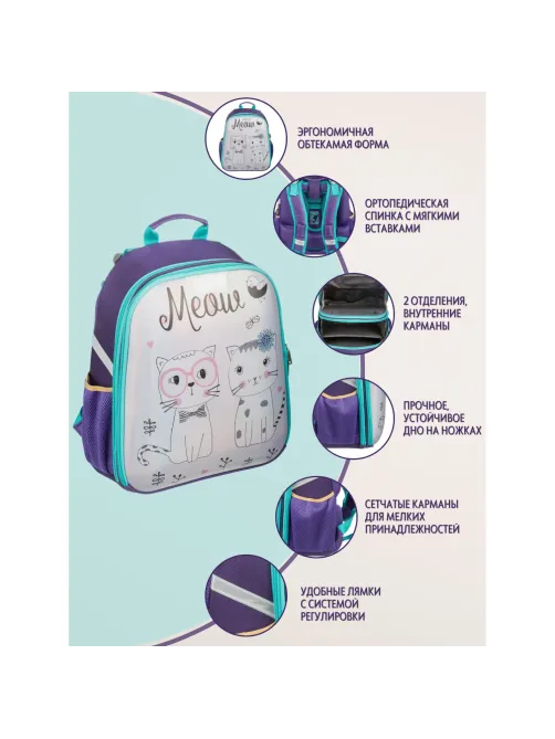 Ранец Basic Meow, 2 отд., эргоном. спинка, экокожа