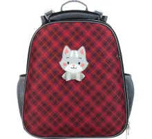 Ранец Комус Класс Basic Котик, клетка красный , 2 отд, эргоном спинка