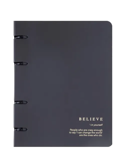 Тетрадь общая, BS, А5, 120л., клетка, кольца, Believe, черный N4761