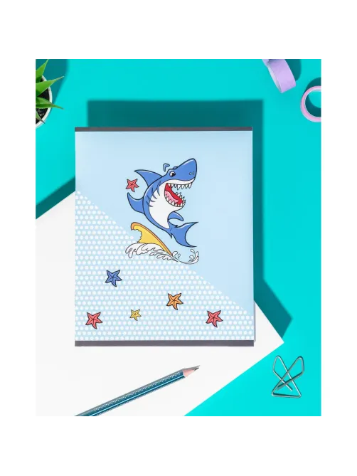 Тетрадь общая А5 48л Shark,клет,скреп, ВД-лак