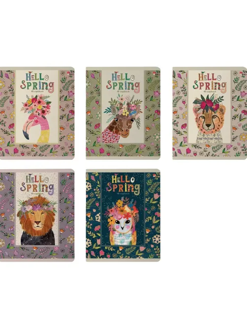 Тетрадь общая А5 ,48л, клетка,скрепка, HELLO SPRING, 5 шт в уп,7-48-448/5