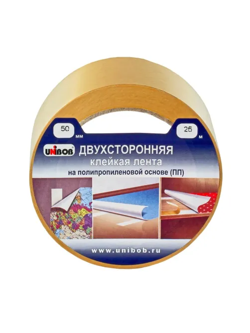 Клейкая лента двухсторонняя UNIBOB 50мм х 25м (полипропилен)