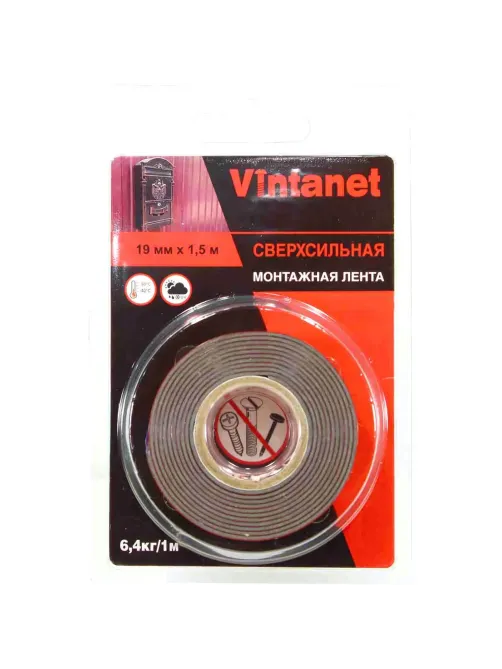 Клейкая лента монтажная сверхсил.двустор.1146 Vintanet,черная,19 мм х 1,5 м