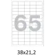 Этикетки самоклеящиеся кауч.к 38х21,2 65шт/л А4(100л/уп)