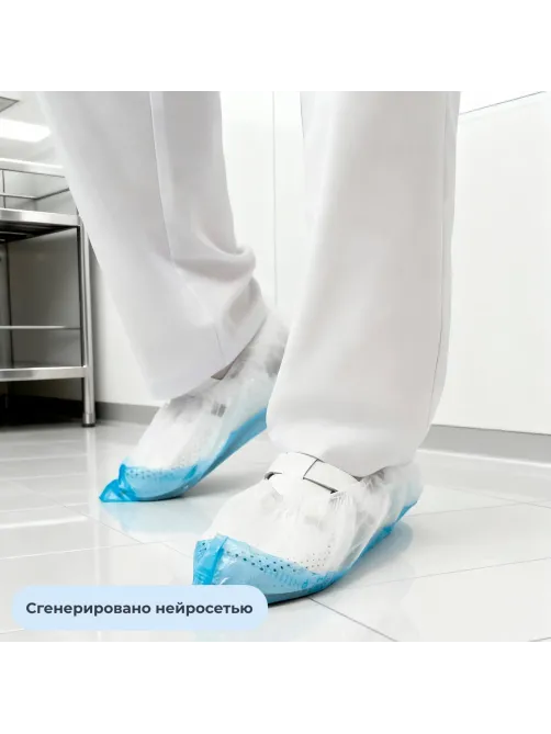 Бахилы 5,5 г, 1рез, 2-ая под, бело-синий, 15+15 мкм, Комус, 50пар/уп