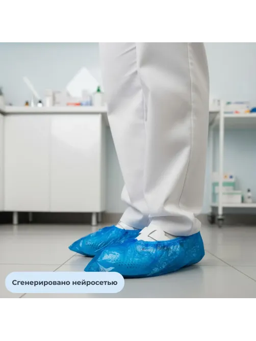 Бахилы 11 г, 2рез, двойные, синий, 25+25 мкм, Комус, 25пар/уп