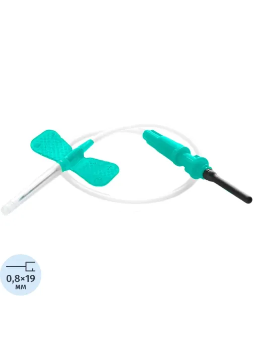 Игла-бабочка 21G (0,8х19мм) 19см зеленая, луер-адаптер Lind-Vac 100шт/уп