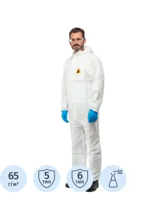 Комбинезон одноразовый защитн(65г/м2)с кап.JetaSafety JPC60 Element бел рXL