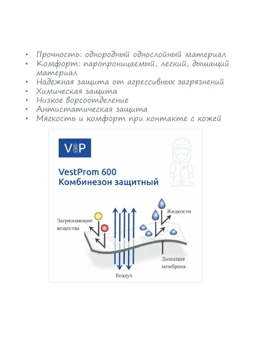 Комбинезон одноразовый защитный Vest-Prom 600,белый,р.XL