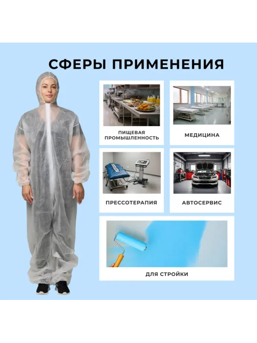 Комбинезон одноразовый Каспер, белый, 20 г/м2, р.4ХL, кп