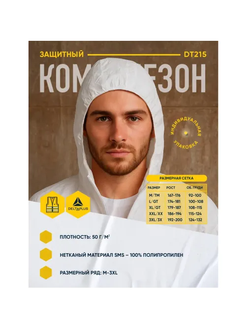 Комбинезон одноразовый с кап DELTA PLUS DT215 белый р-р XL (DT215XG)