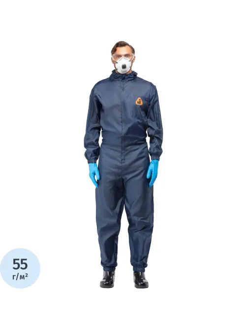 Комбинезон многоразовый защитный с капюшоном JetaSafety JPC75b синий р.М
