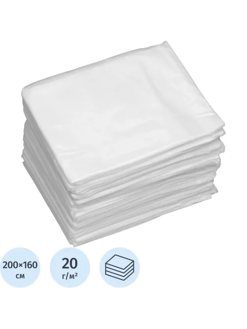Простыня 200x160, смс, белый, 15шт/уп, штучно, 600-711