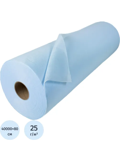 Простыня гигиен., н/с 80смх400м в рулоне пл.25, голубая  Гекса