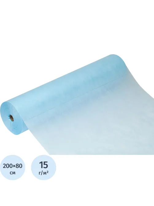 Простыня в рулоне 80х200, голубой (100шт/рул), спанбонд, пл.15, А1, 13076