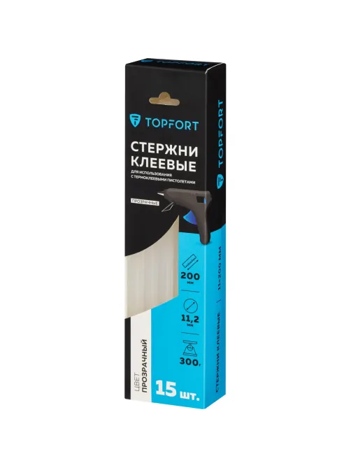 Стержни клеевые прозрачные 11x200, упаковка 15 штук, Topfort