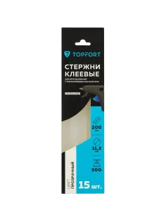Стержни клеевые прозрачные 11x200, упаковка 15 штук, Topfort