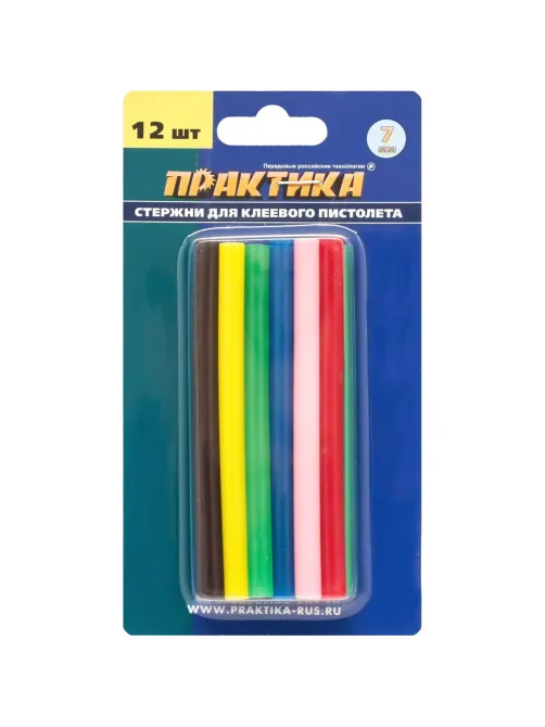Стержни клеевые ПРАКТИКА d7х100мм, 6 цветов, 12шт. (641-671)